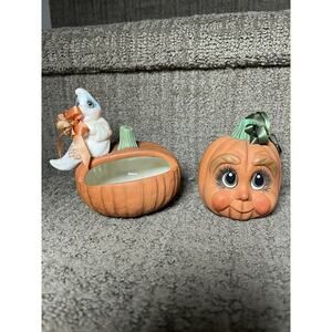 Vintage Halloween Ceramic Figurines Pumpkin & Ghost